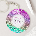 Personalised Bright Glitter Mermaid Monogram Name Key Ring<br><div class="desc">Easily personalise this beautiful sparkly faux glitter double-sided acrylic keychain with your custom handwritten script monogram and name.</div>