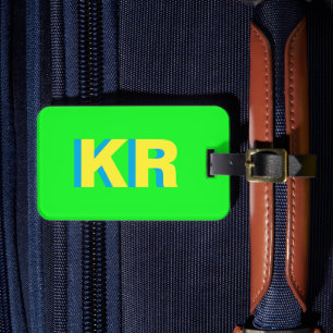 Personalised Bright Green Block Letter Monogram Luggage Tag