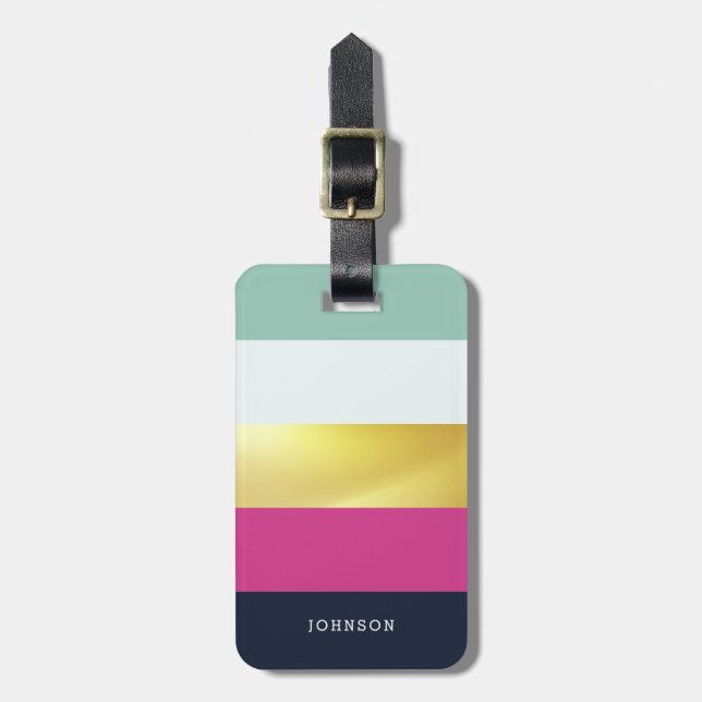 Personalised Bright Heues & Faux Gold Luggage Tag (Front Vertical)