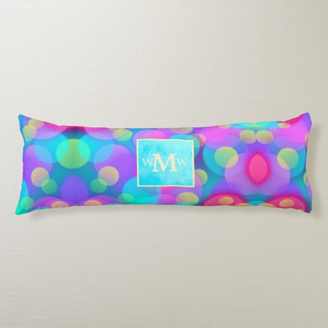 Personalised Bright Hot Pink, Turquoise Monogram Body Cushion (Front)