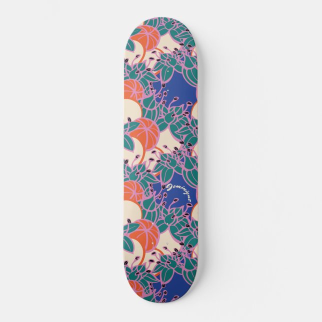 Personalised Bright Modern Bud & Flower Pattern Skateboard (Front)