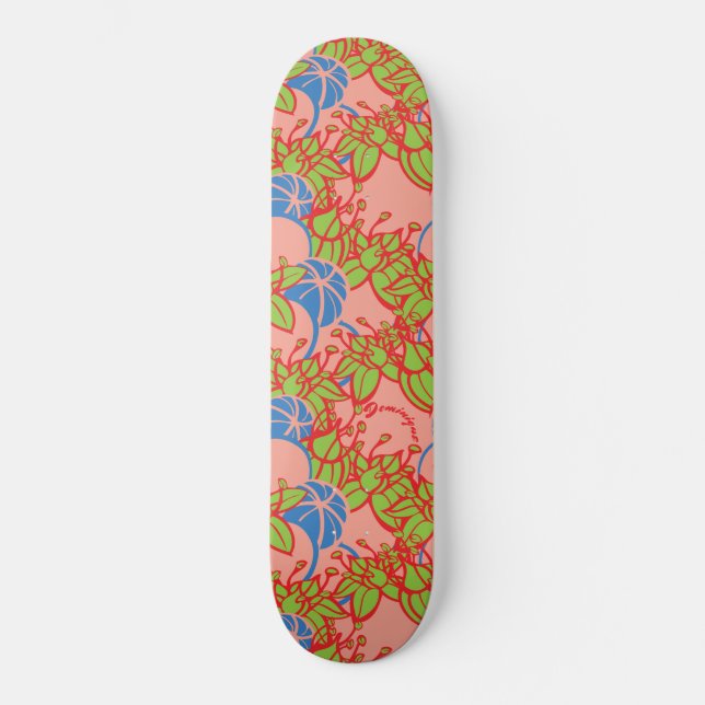 Personalised Bright Modern Bud & Flower Pattern Skateboard (Front)