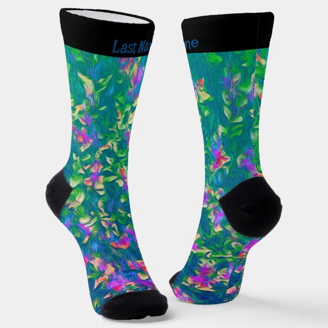 Personalised Bright Multicolor Floral Pattern  Socks (Angled)