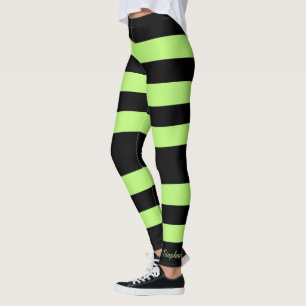 Personalised Bright Neon Green and Black Stripe Leggings