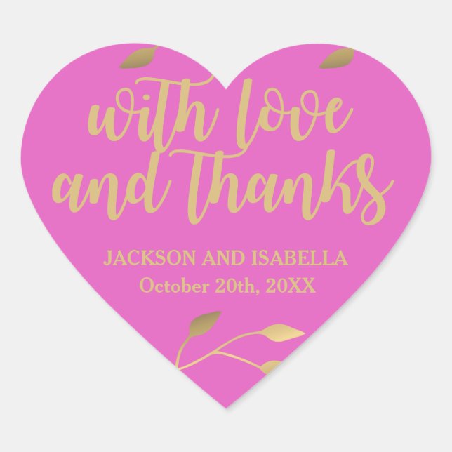 Personalised Bright Neon Pink Heart Wedding Sticker (Front)
