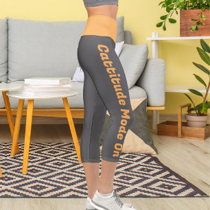 Personalised Bright Orange Dark Grey Custom Made Capri Leggings