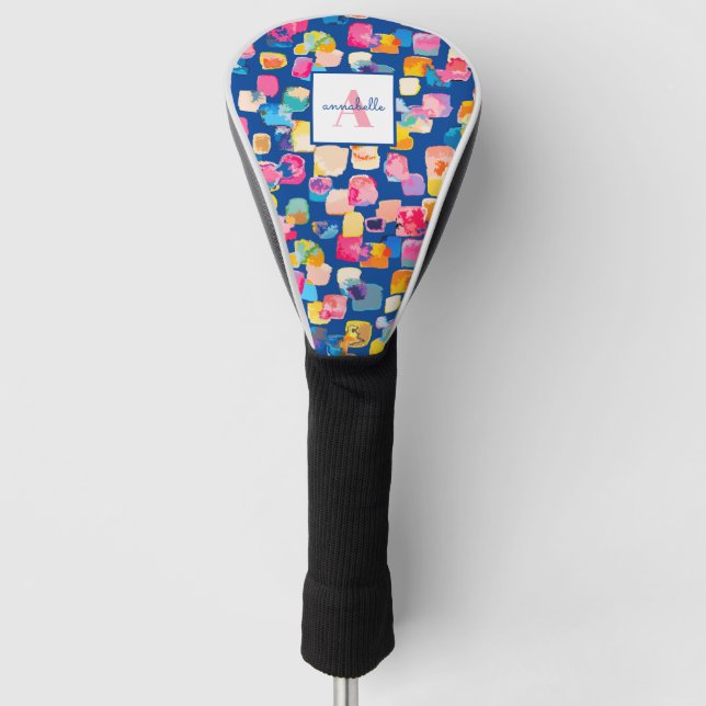 Personalised Bright Painted Abstract Name Golf Head Cover (Front)