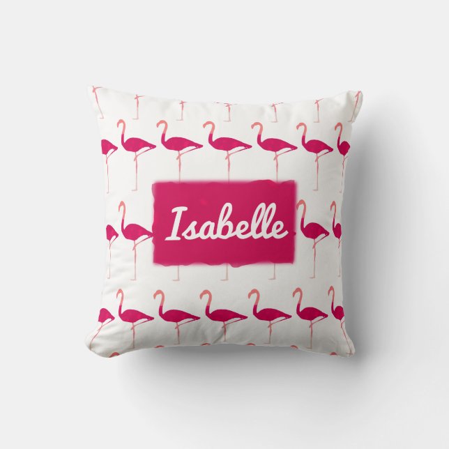 Personalised Bright Pink Graphic Flamingo Print Cushion (Front)