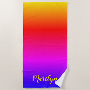 Personalised Bright Rainbow Ombre Beach Towel