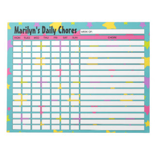 Personalised Bright Stars Daily Chores Chart Notepad