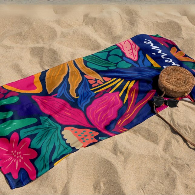 Personalised bright tropical colourful floral  beach towel (Creator Uploaded)