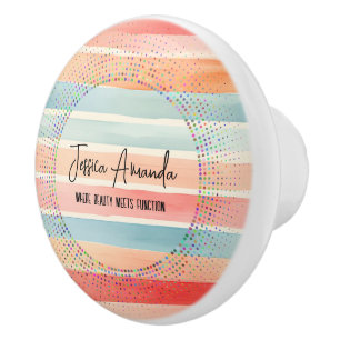 Personalised Bright Watercolor Colourful Stripe Ceramic Knob