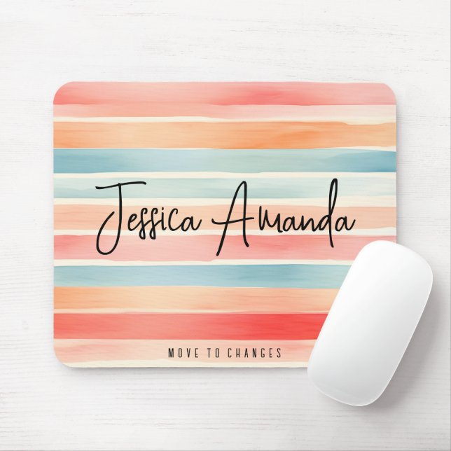Personalised Bright Watercolor Colourful Stripe Mouse Pad (With Mouse)
