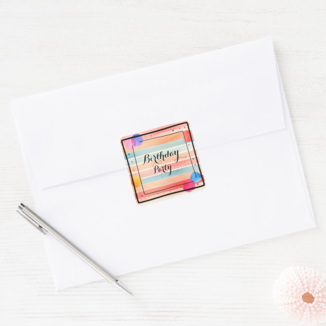 Personalised Bright Watercolor Colourful Stripe Square Sticker (Envelope)