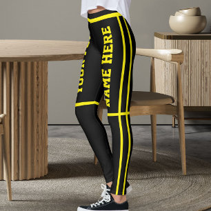 Personalised Bright Yellow Black Stripes Pet Names Leggings