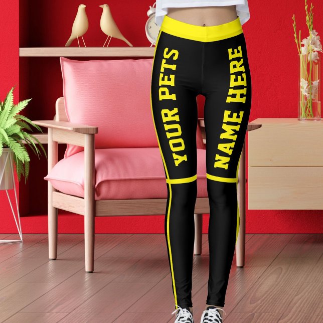 Personalised Bright Yellow Black Stripes Pet Names Leggings (Creator Uploaded)