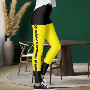 Personalised Bright Yellow Black Stylish Pet Name Leggings