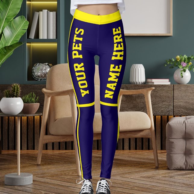 Personalised Bright Yellow Dark Blue Pet Names Leggings (Creator Uploaded)