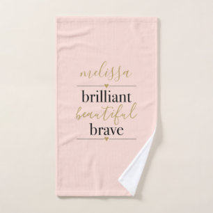 Personalised  Brilliant Beautiful Brave Blush Pink Bath Towel Set