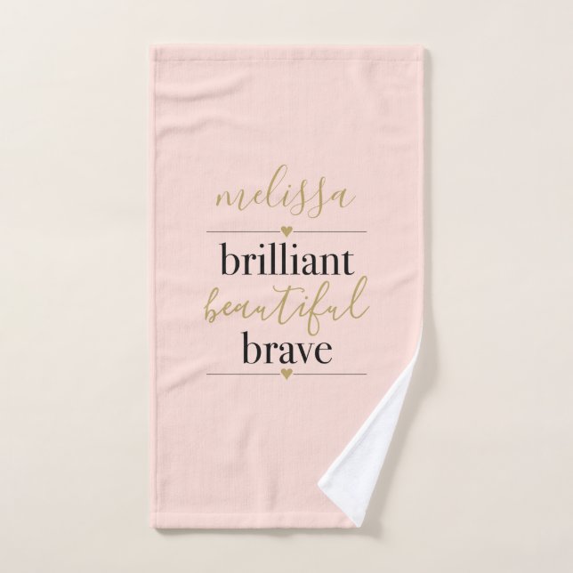Personalised  Brilliant Beautiful Brave Blush Pink Bath Towel Set (Hand Towel)