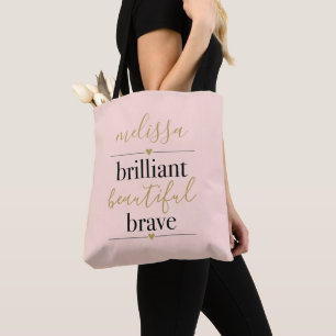 Personalised Brilliant Beautiful Brave Blush Pink Tote Bag