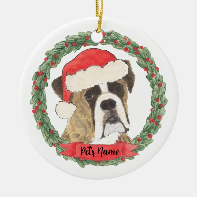 Personalised Brindle Boxer Ceramic Tree Decoration (Front)