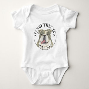 Personalised Brindle & White English Bulldog Dog Baby Bodysuit