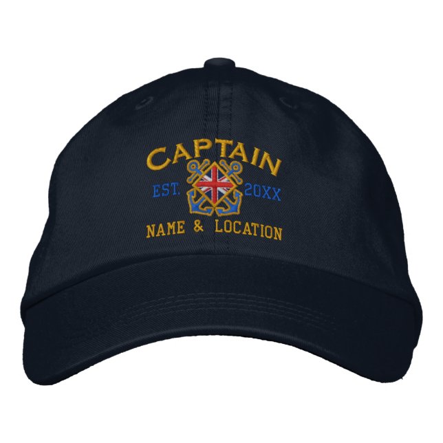 Personalised British Captain Nautical UK Flag Embroidered Hat (Front)