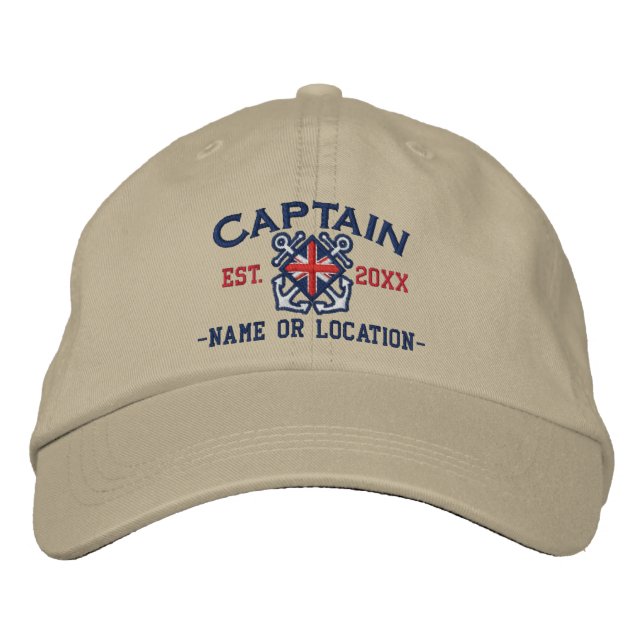 Personalised British Captain Nautical UK Flag Embroidered Hat (Front)