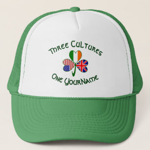 Personalised British Ireland USA Flag Shamrock Trucker Hat
