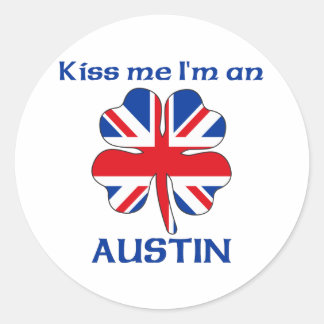 Personalised British Kiss Me I'm Austin Classic Round Sticker