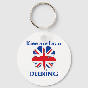 Personalised British Kiss Me I'm Deering Key Ring