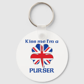 Personalised British Kiss Me I'm Purser Key Ring