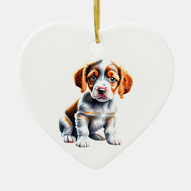Personalised Brittany Puppy Ceramic Tree Decoration (Front)