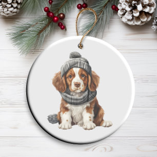 Personalised Brittany Spaniel Dog Art Ceramic Tree Decoration