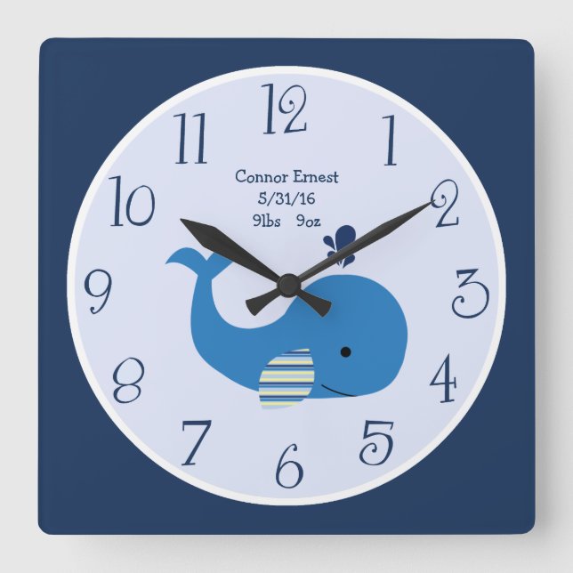 Personalised Brody Whale Nautical Wall Clock (Front)