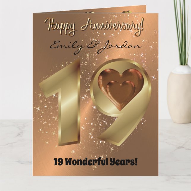 Personalised Bronze 19th Wedding Anniversary Card (Front)