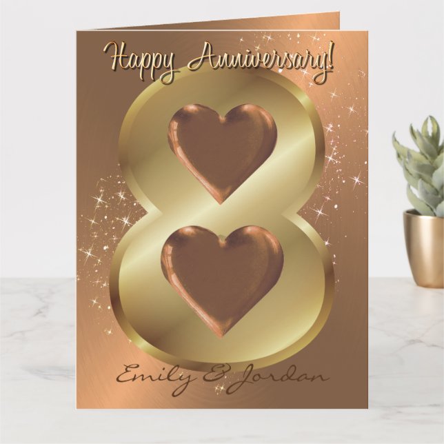 Personalised Bronze 8th Year Wedding Anniversary Card (Small Plant)