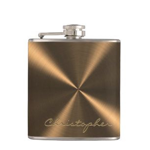 Personalised Bronze Metallic Radial Texture Hip Flask