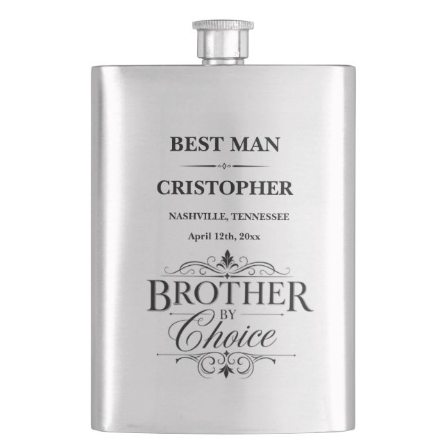 Personalised Brother By Choice Best Man Hip Flask (Front)