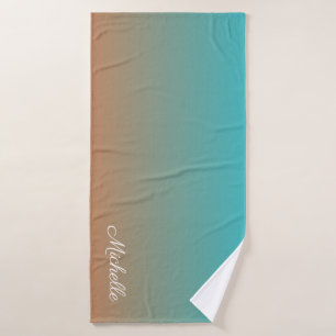Personalised brown and blue ombre bath towel