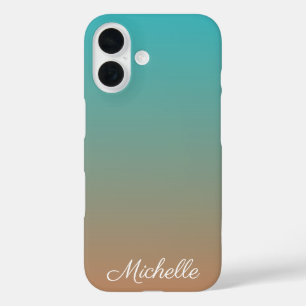 Personalised brown and blue ombre iPhone 16 case