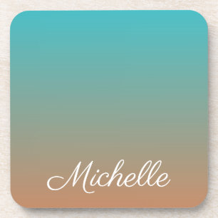 Personalised brown and blue ombre coaster