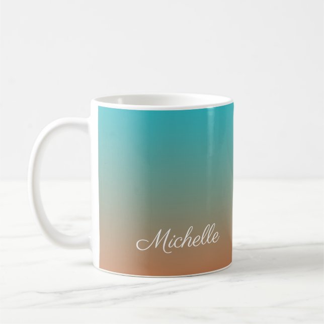 Personalised brown and blue ombre coffee mug (Left)