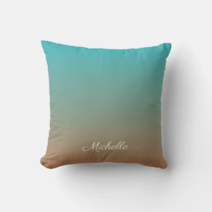 Personalised brown and blue ombre cushion