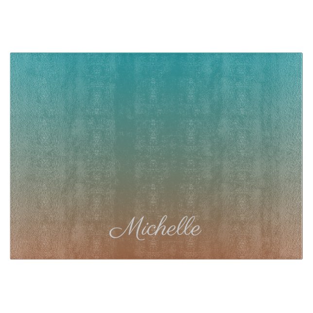Personalised brown and blue ombre cutting board (Front)