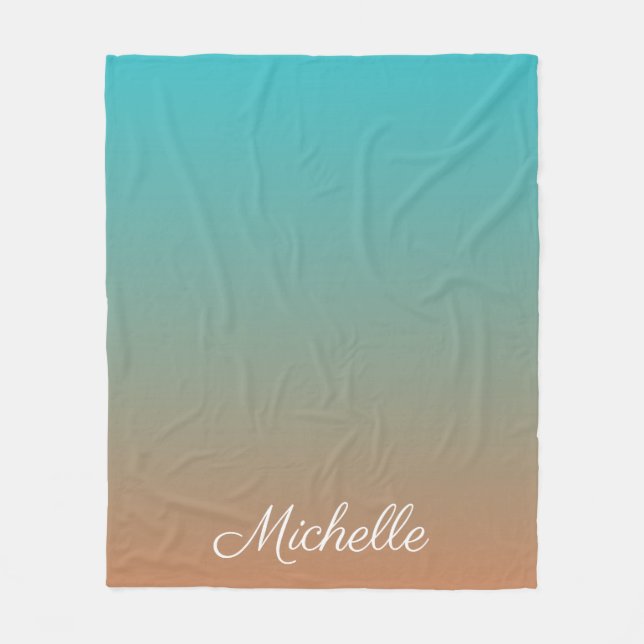 Personalised brown and blue ombre fleece blanket (Front)