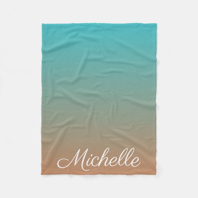 Personalised brown and blue ombre fleece blanket (Front)
