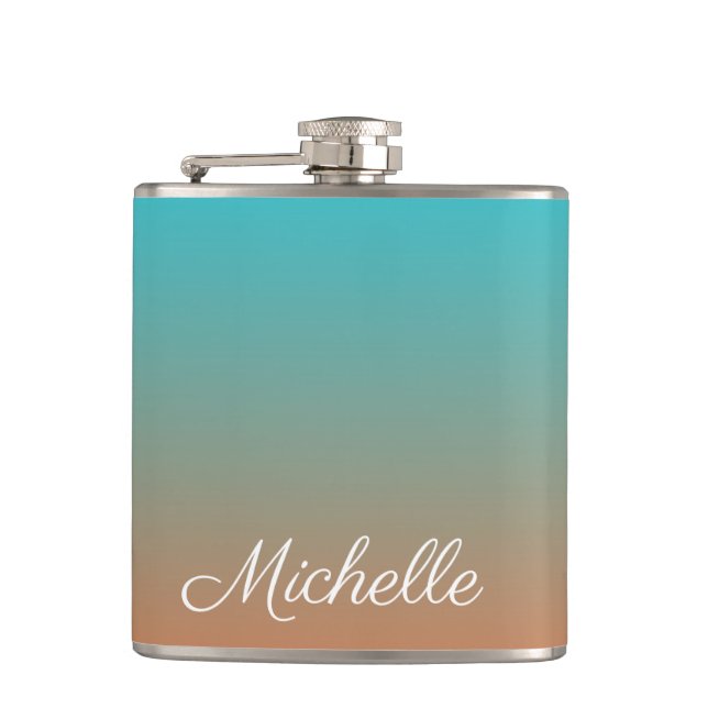 Personalised brown and blue ombre hip flask (Front)