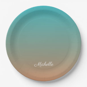 Personalised brown and blue ombre paper plate